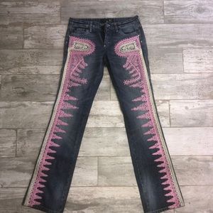 Women's Pink Embroidered Straight Leg Jeans